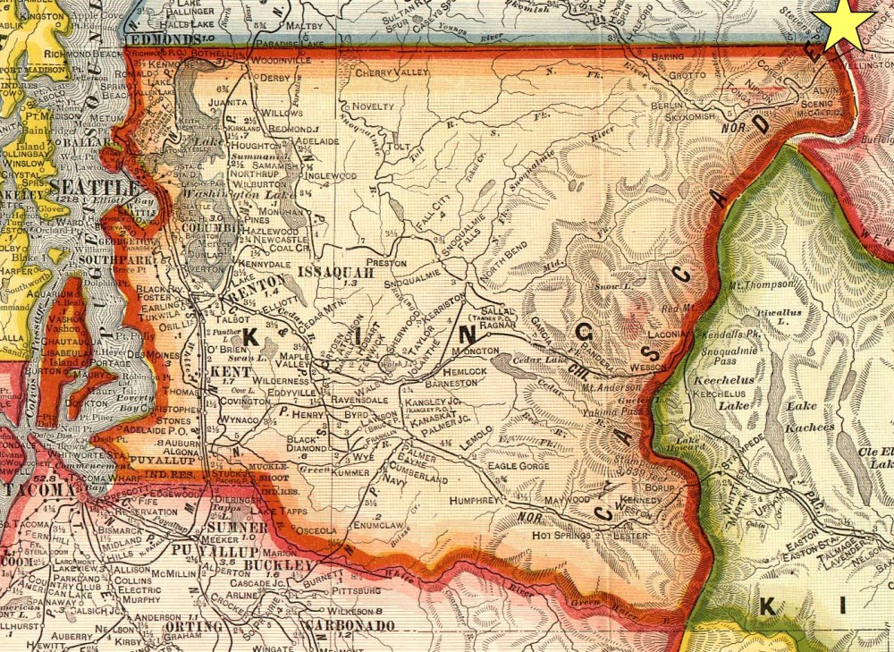 King County, 1909, from U.S. GenWeb Project. Wellington is in the extreme northeast corner. 